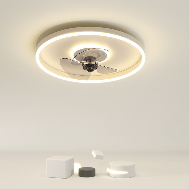 Contemporary Nordic Round Iron Silicone Aluminum Invisible LED Flush Mount Ceiling Fan Light For Living Room & Bedroom