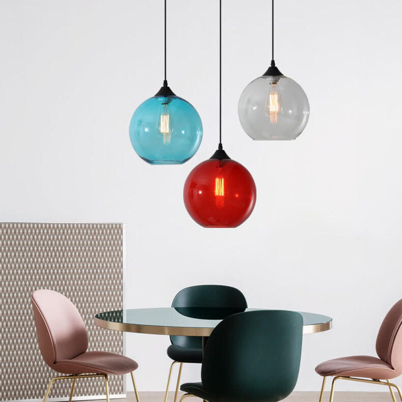 Modern Minimalist Stained Round Glass Iron 1-Light Pendant Light for Living Room