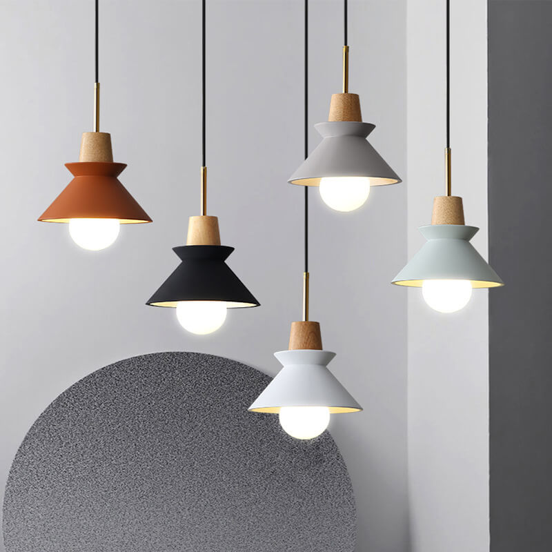 Nordic Minimalist Macaron Wood Cement 1-Light Pendant Light