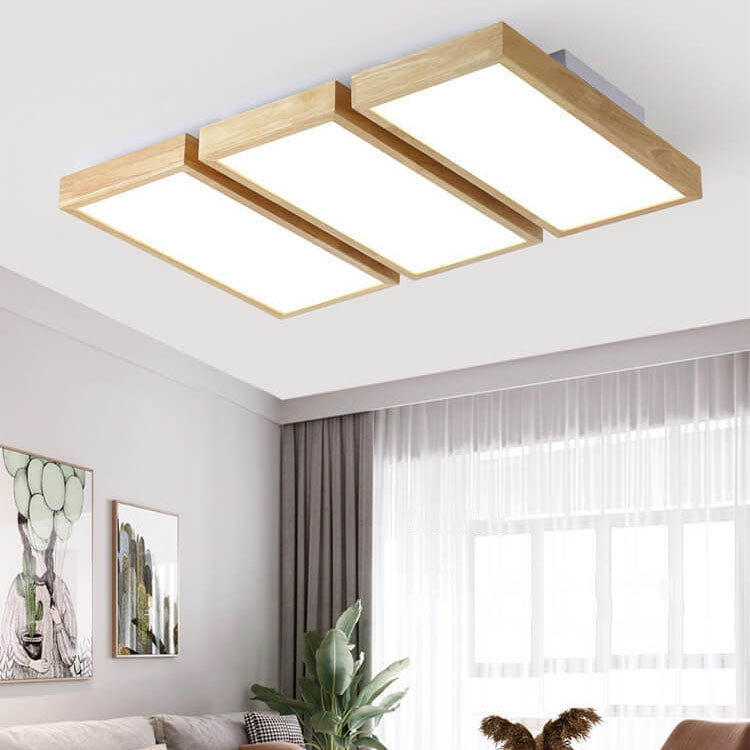 Nordic Japanese Log Wood Rectangular LED Flush Mount Ceiling Light
