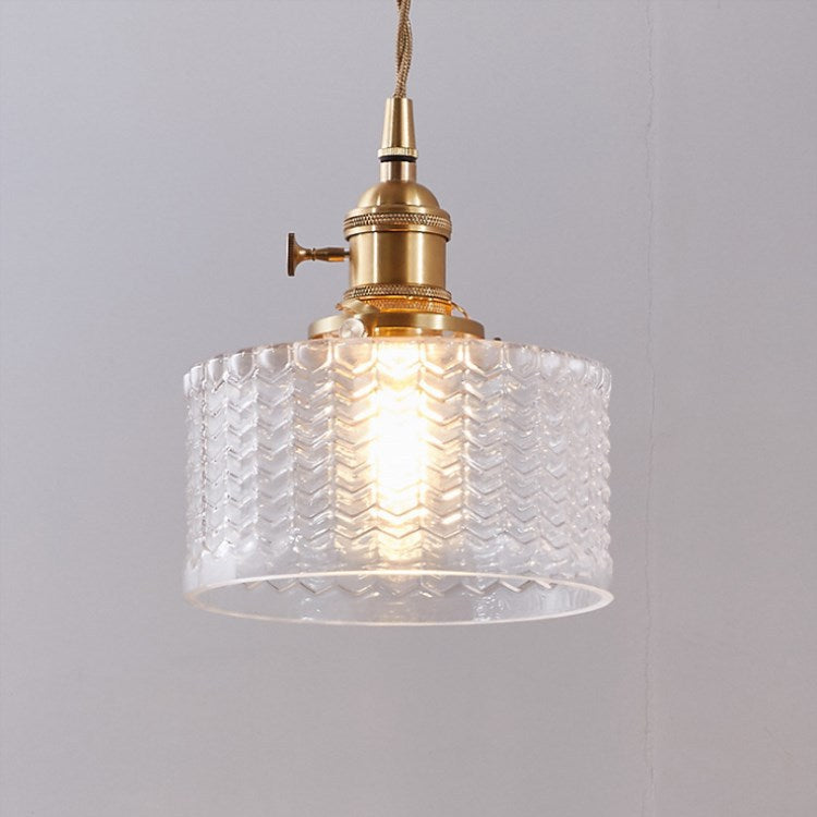 Traditional Japanese Brass Glass Round Jar 1-Light Pendant Light For Living Room