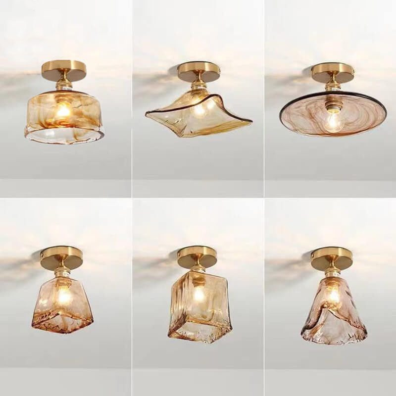 Modern Minimalist Glass Copper Amber Multi-Style 1-Light Flush Mount Light For Living Room & Bedroom