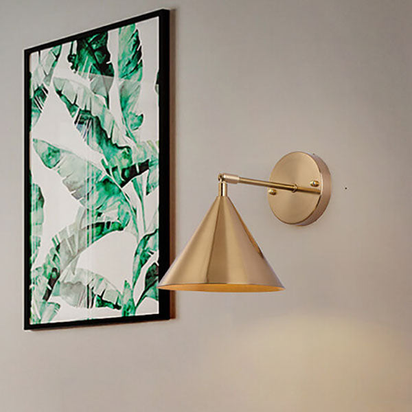 Contemporary Industrial Iron Plated Brass Cone Round 1-Light Wall Sconce Lamp for Living Room
