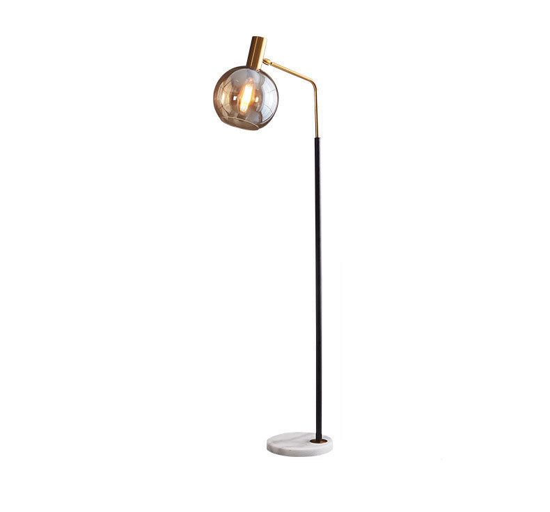 Contemporary Nordic Glass Dome Shade Marble Base 1-Light Standing Floor Lamp For Living Room
