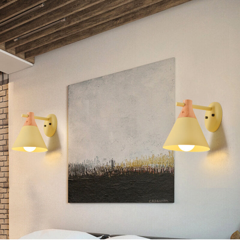 Nordic Solid Wood Macaron Cone Shade 1-Light Wall Sconce Lamp