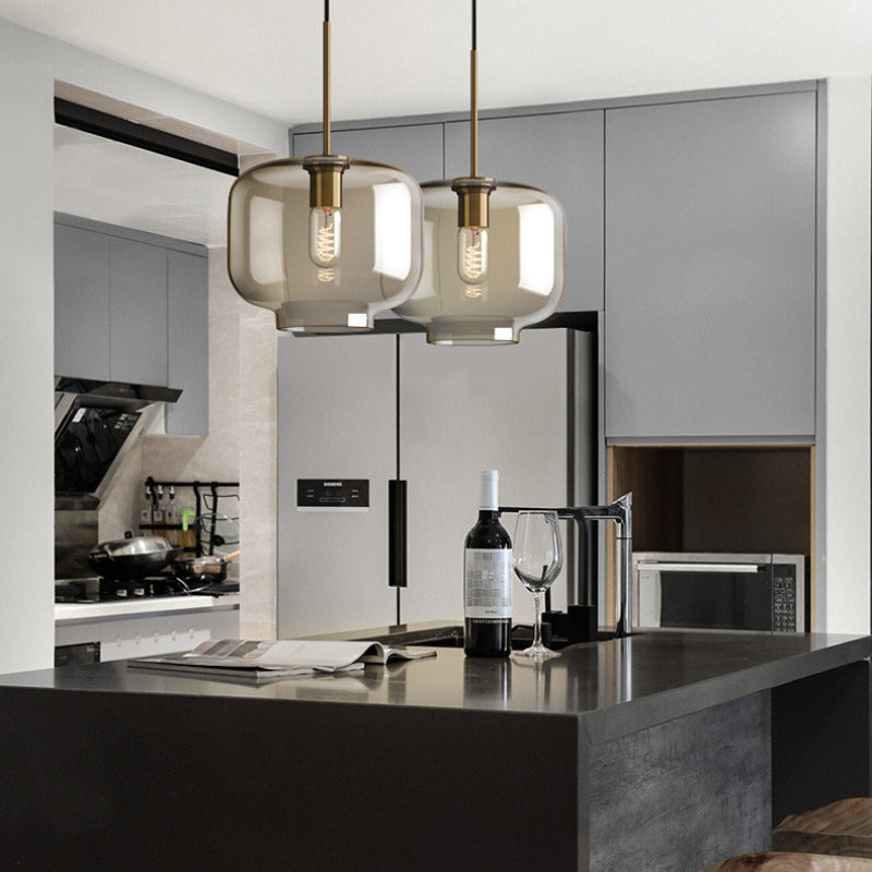 Contemporary Nordic Iron Glass Round Geometric Jar 1-Light Pendant Light For Living Room & Bedroom