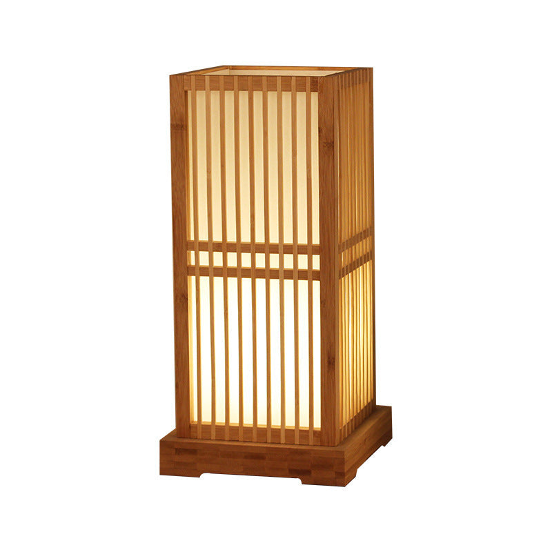 Traditional Japanese Square Bamboo Column 1-Light Table Lamp For Bedroom