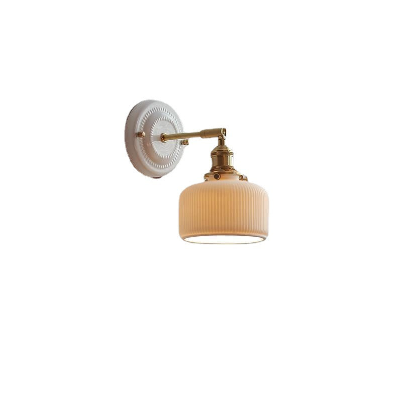 Traditional Vintage Round Ceramic Brass 1-Light Wall Sconce Lamp for Living Room