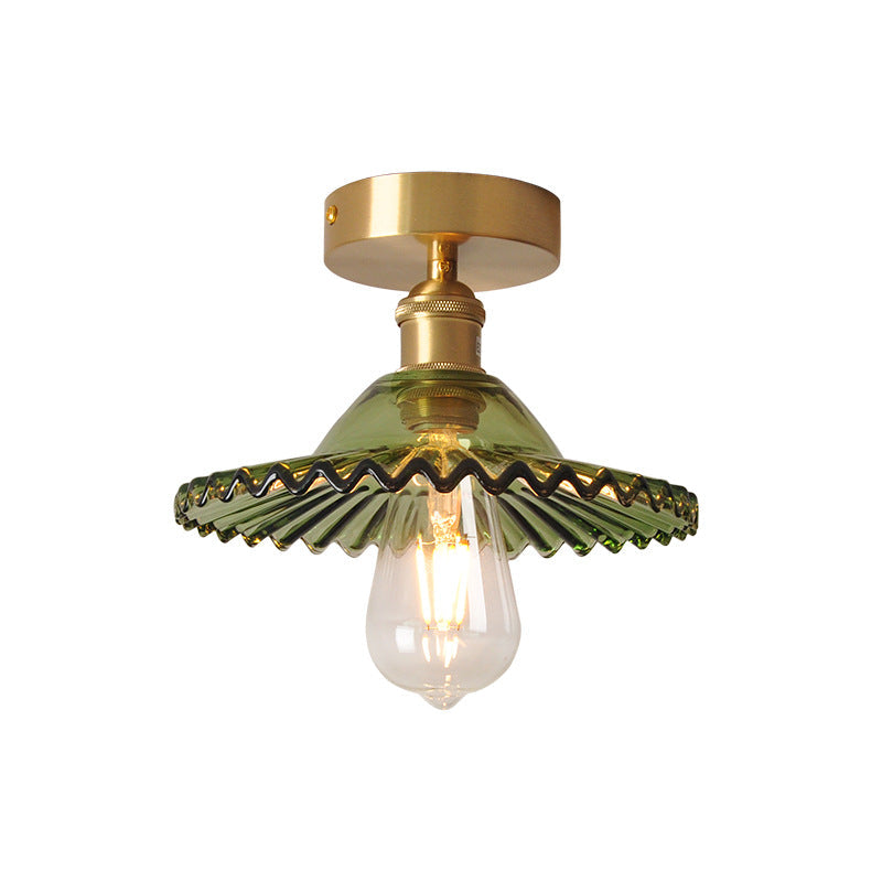Traditional Vintage Glass Iron Lotus 1-Light Semi-Flush Mount Ceiling Light
