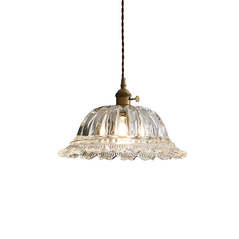 Contemporary Nordic Floral Glass Brass 1-Light Pendant Light For Living Room & Bedroom