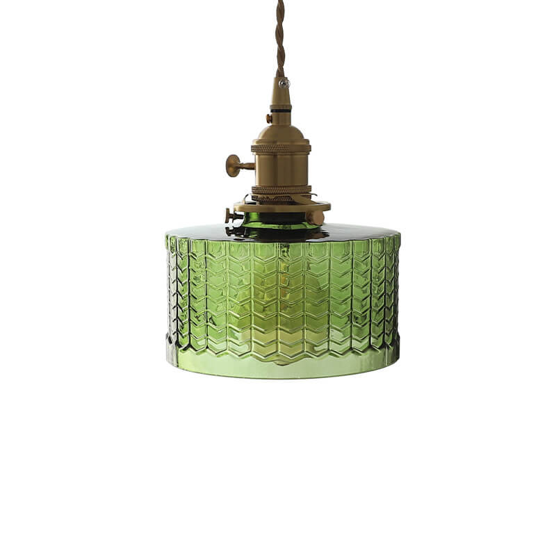 Contemporary Nordic Brass Iron Glass Clear Round Drum Copper 1-Light Pendant Light For Living Room & Bedroom