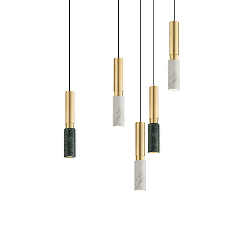 Contemporary Nordic Marble Terrazzo Column Metal 1-Light Pendant Light for Living Room
