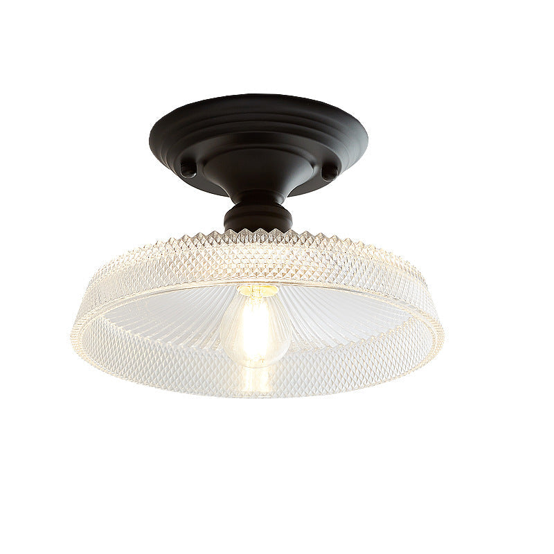 Contemporary Nordic Iron Glass Floral Round Geometry 1-Light Semi-Flush Mount Ceiling Light For Living Room & Bedroom