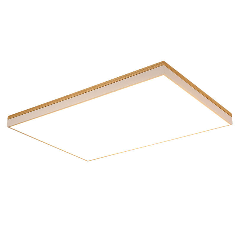Modern Minimalist Solid Wood Acrylic Square Rectangle LED Flush Mount Ceiling Light for Living Room