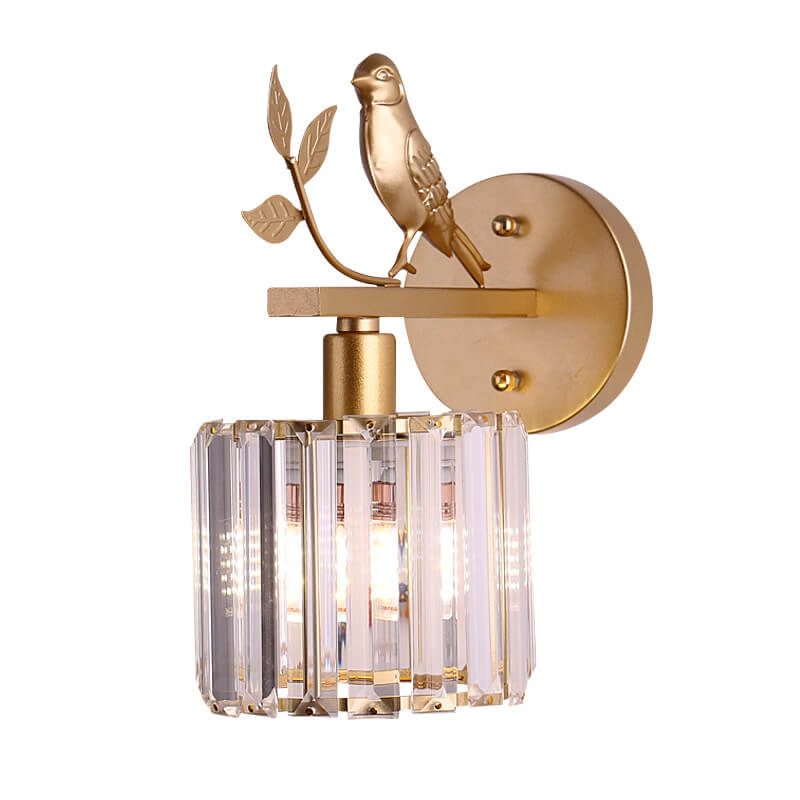 Traditional Vintage Iron Glass Round Bird 1-Light Wall Sconce Lamp for Living Room