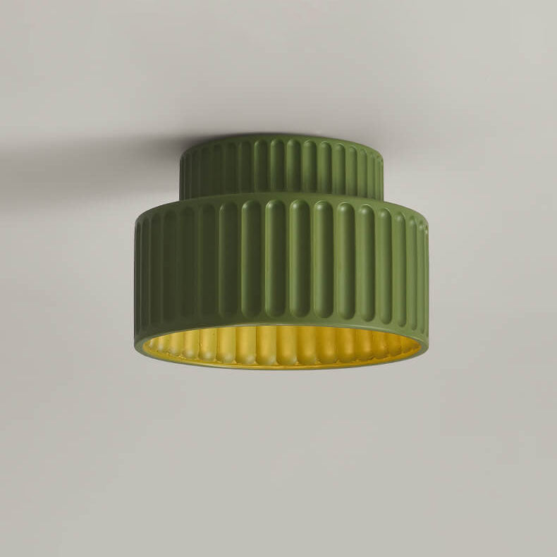 Contemporary Nordic Cream Style Hand Sculpted Stripes Resin Round 1-Light Flush Mount Ceiling Light For Entryway