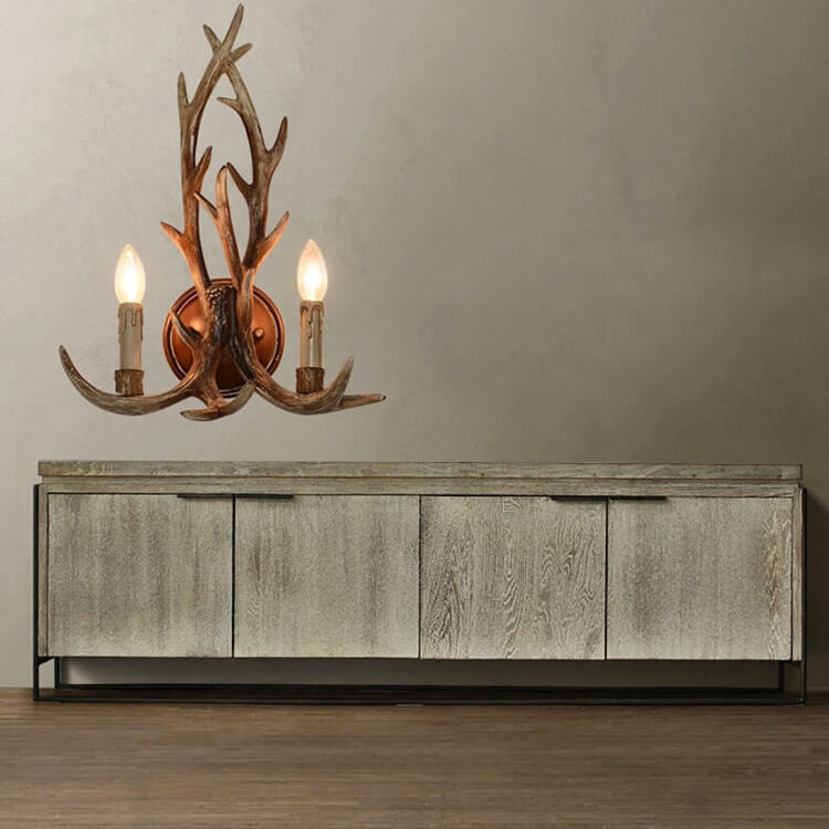 Industrial Resin Retro Antler 2-Light Creative Wall Sconce Lamp