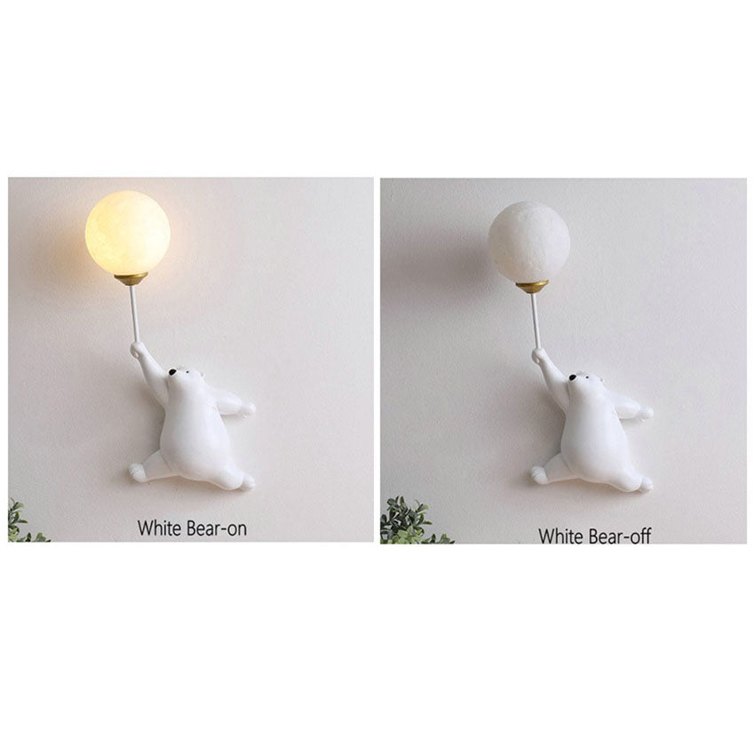 Contemporary Creative Bear Resin Acrylic 1-Light Wall Sconce Lamp For Bedroom