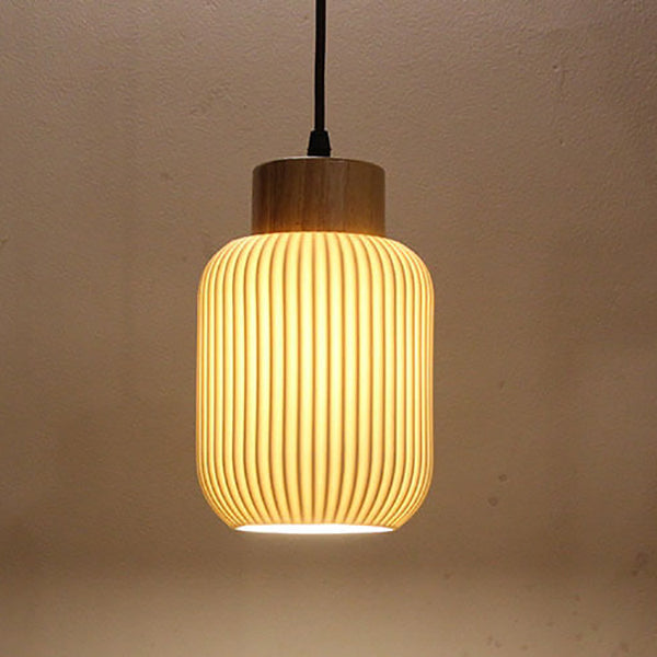 Nordic White Ceramic Cylindrical Jar 1-Light Japanese Pendant Light