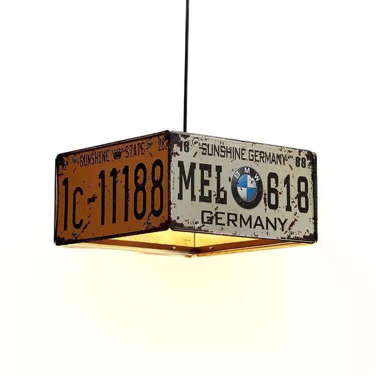 Contemporary Industrial Creative Square Rectangular License Plate Metal 3/5 Light Chandelier for Living Room