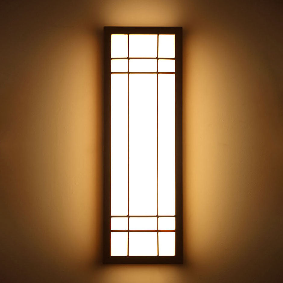 Traditional Japanese Rectangle Solid Wood Acrylic LED Wall Sconce Lamp For Bedroom