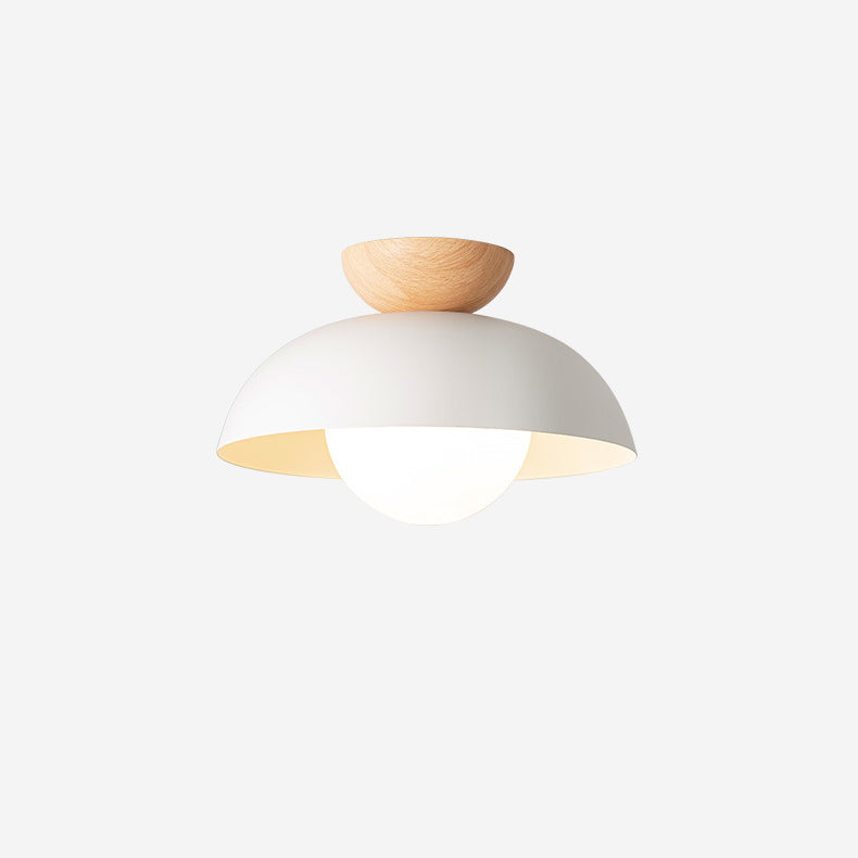 Modern Minimalist Round Iron Glass 1-Light Semi-Flush Mount Ceiling Light For Living Room