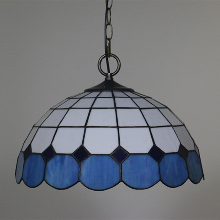 Traditional Tiffany Gemstone Stained Glass Iron Dome 3-Light Pendant Light For Living Room