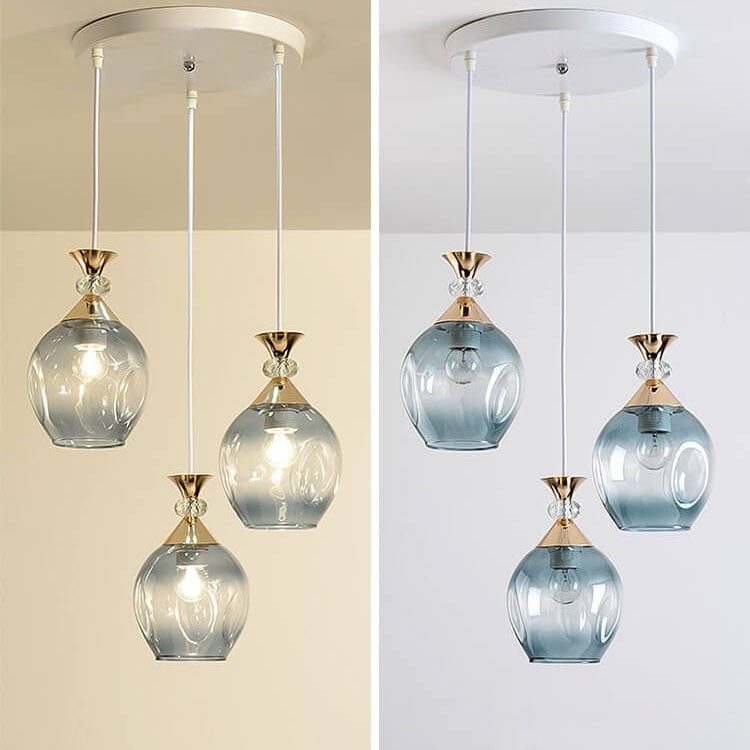 Contemporary Nordic Gradient Glass Hardware Orb 1/3 Light Island Light Chandelier for Living Room