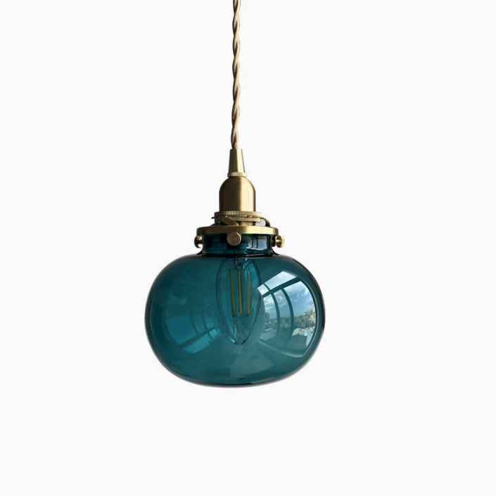 Traditional Vintage Oval Copper Glass 1-Light Pendant Light For Bedroom