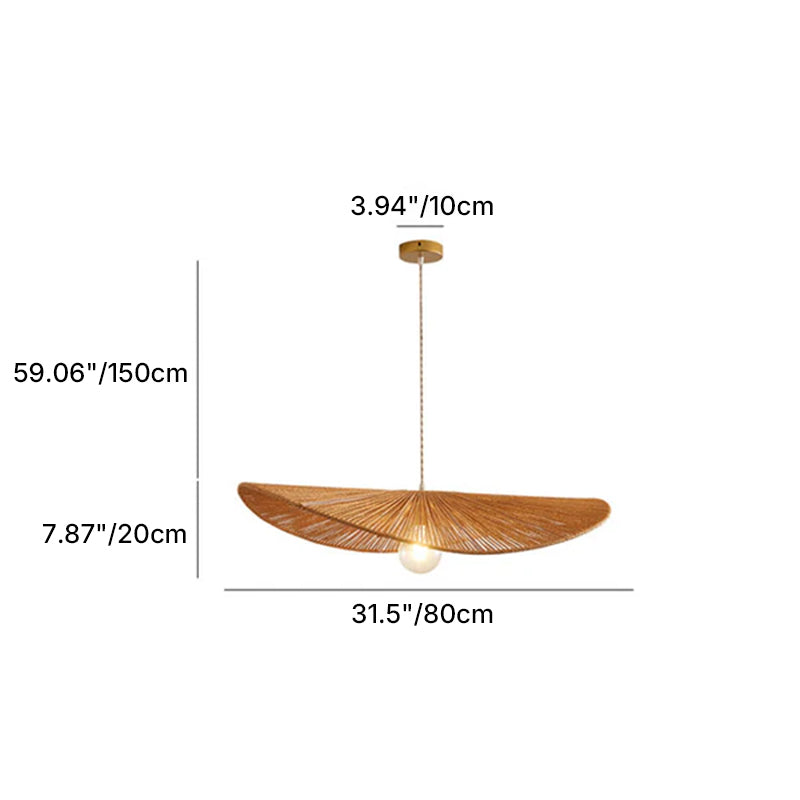 Traditional Japanese Rope Weaving Straw Hat Round 1-Light Pendant Light For Dining Room