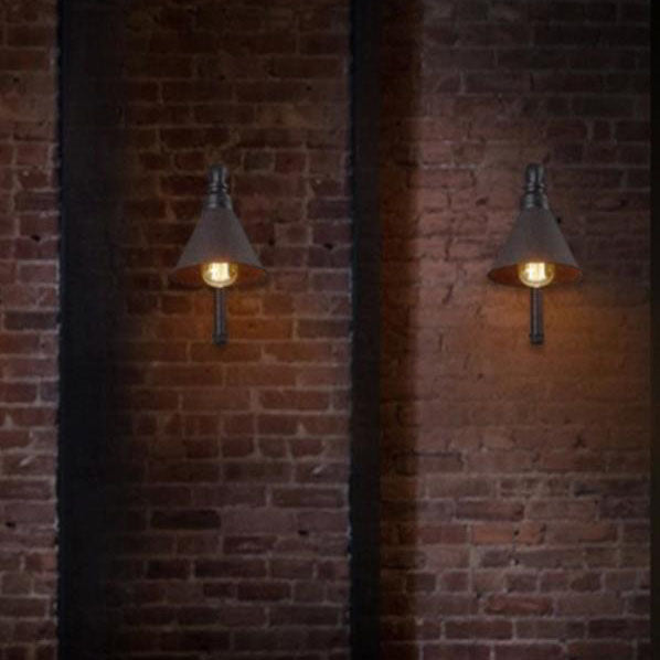 Contemporary Industrial Plumbing Cone Iron 1-Light Wall Sconce Lamp for Living Room