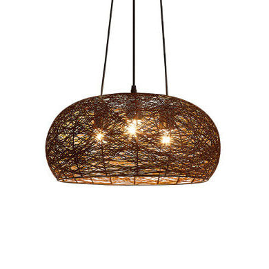 Modern Rattan Weaving 3-Light Dome Pendant Light