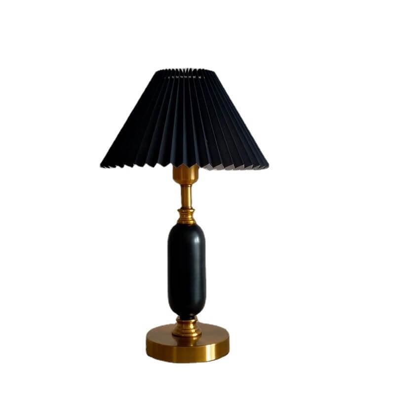 Traditional French Round Fabric PVC Metal Pleated Shade 1-Light Table Lamp For Bedroom