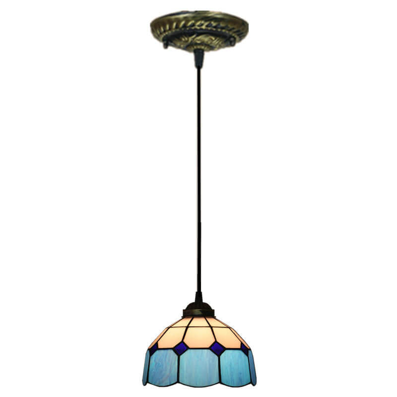 Traditional Tiffany Stained Glass Iron Dome Shade Round 1-Light Pendant Light for Living Room