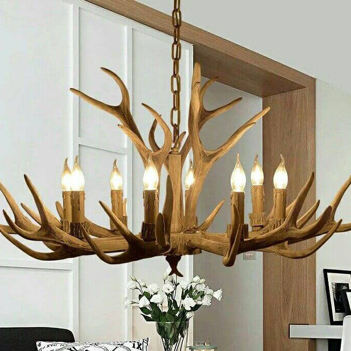 Contemporary Industrial Antler Metal Resin 6-Light Chandeliers for Living Room