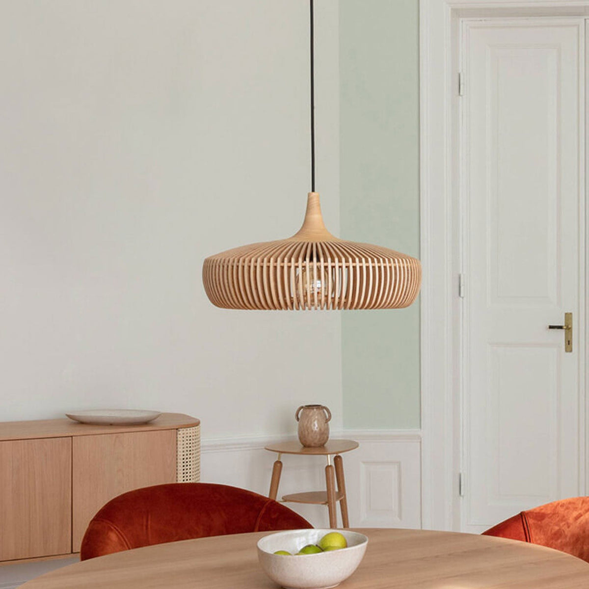 Nordic Vintage Wooden Round Dome Lid 1-Light Pendant Light