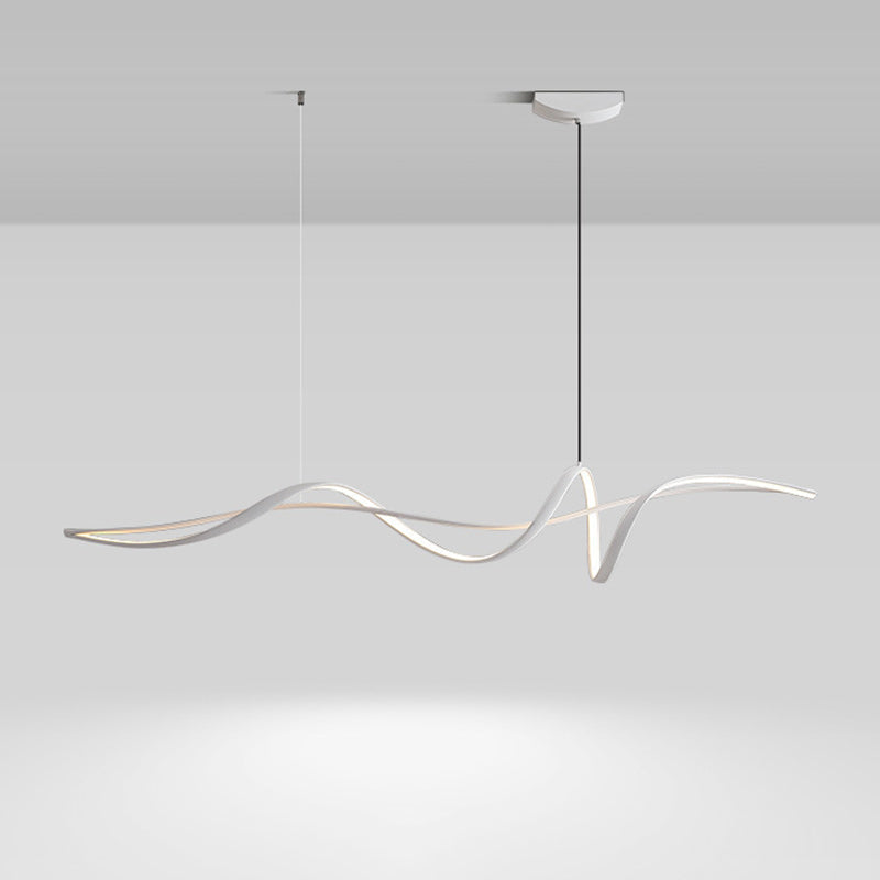 Modern Minimalist Aluminum, Iron & Acrylic Curved Linear LED Island Light Chandelier For Dining Room, Bedroom & Living Room