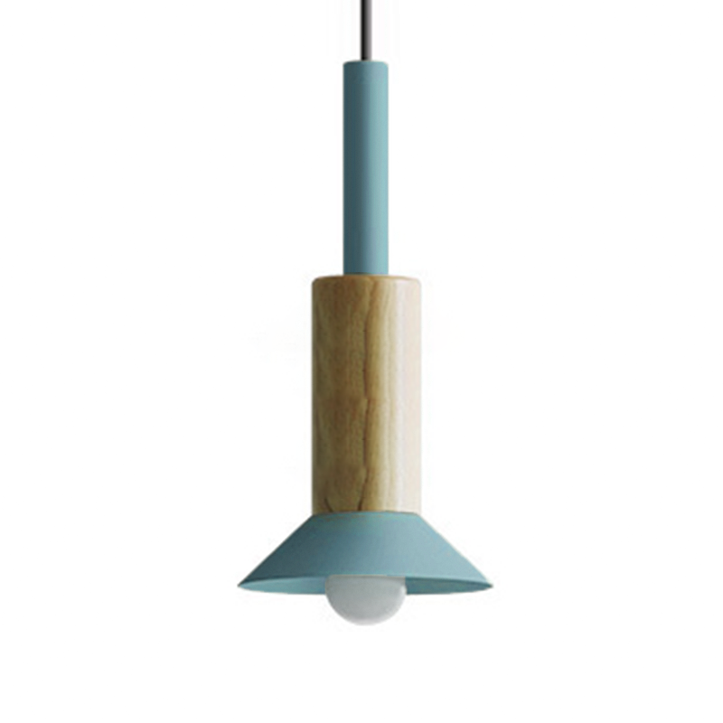 Contemporary Scandinavian Irregular Round Cylinder Iron Wood 1-Light Pendant Light For Living Room