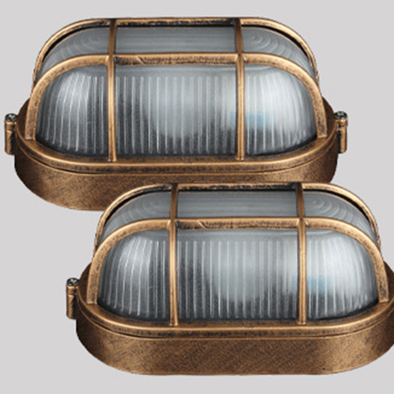 Traditional Vintage Waterproof Rectangular Square Aluminum Frame Glass Shade 1-Light Flush Mount Ceiling Light For Bathroom