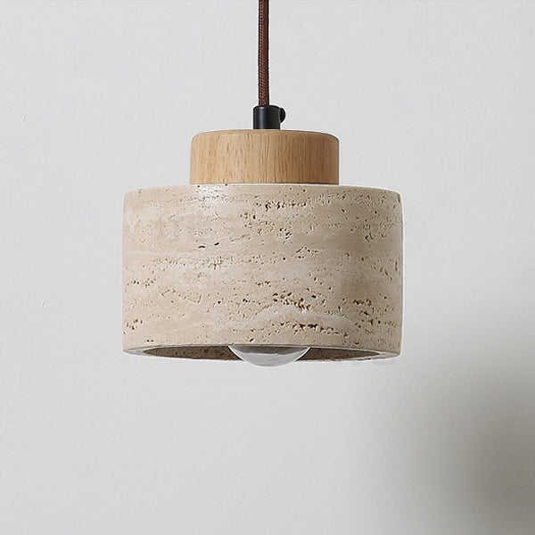 Traditional Vintage Cylinder Wood Travertine 1-Light Pendant Light For Bedroom