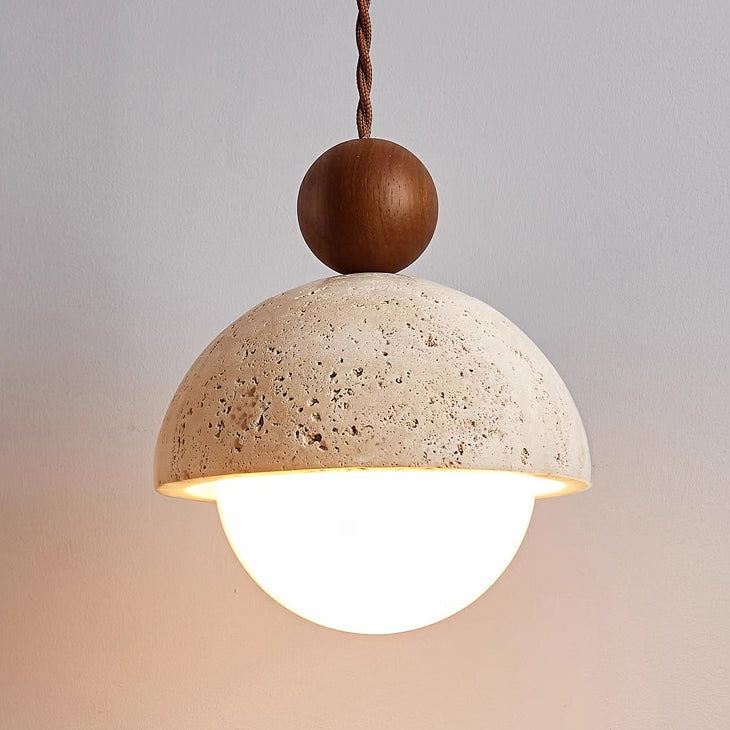 Traditional Japanese Multi Orb Solid Wood Travertine 1-Light Pendant Light For Living Room