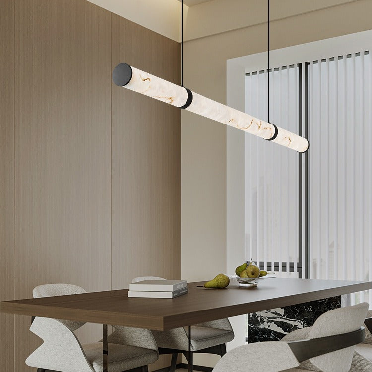 Modern Luxury Cylinder Long Textured Iron Faux Dolomite LED Pendant Light Island Light For Dining Room