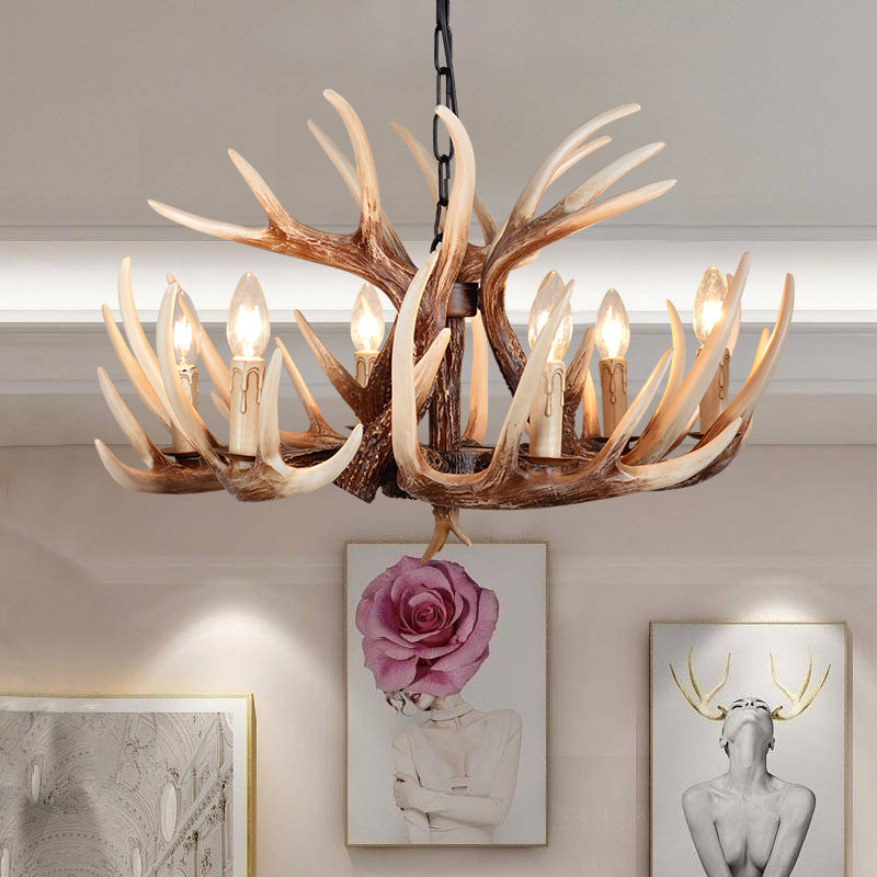 Traditional Vintage Antler Branch Sconce Resin PVC 4/6 Light Chandelier For Living Room