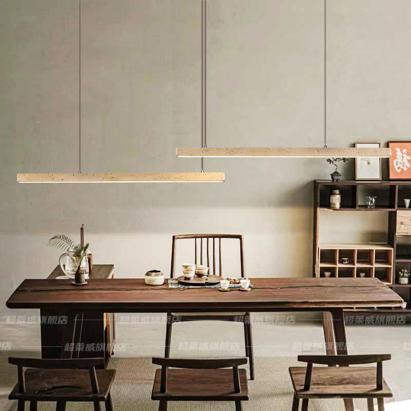 Traditional Vintage Travertine Straight Line Iron LED Island Light Pendant Light For Living Room