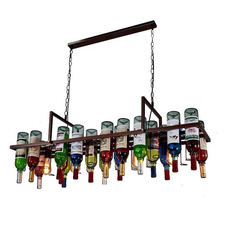 Contemporary Creative Iron Colorful Wine Bottle Glass Shade 1/3/4/5-Light Chandelier Island Light For Bar