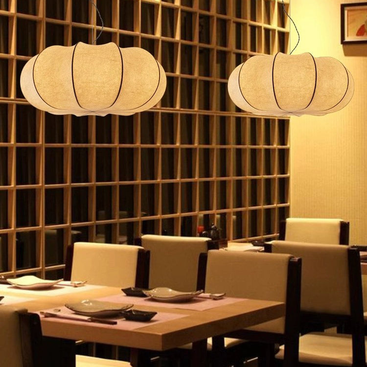 Traditional Japanese Pumpkin Round Iron Fabric 2/3-Light Pendant Light For Living Room