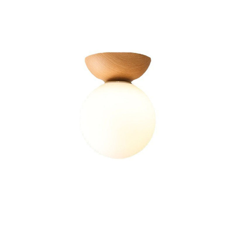 Traditional Japanese Iron Glass Round 1-Light Semi-Flush Mount Ceiling Light For Hallway
