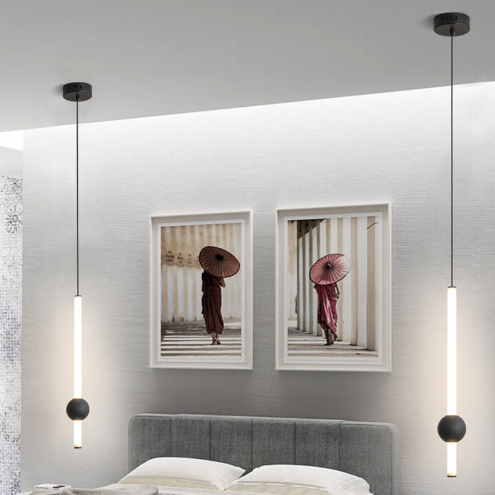 Modern Minimalist Long Cylinder with Metal Ball LED Pendant Light