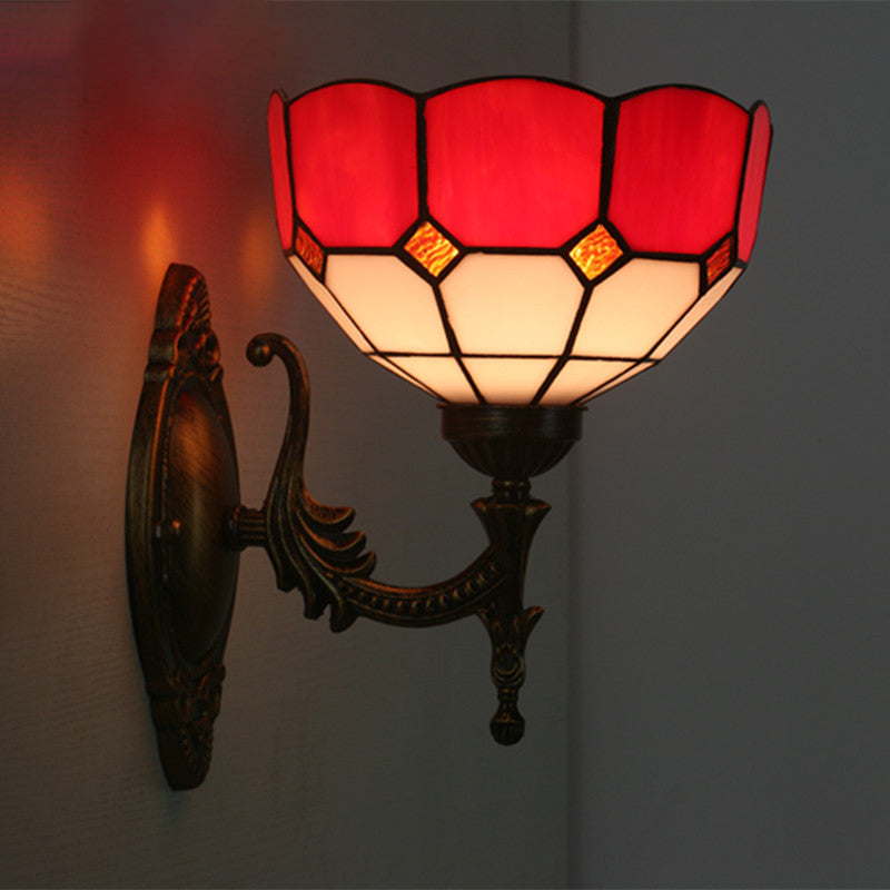 Traditional Tiffany Half Circle Alloy Iron 1-Light Wall Sconce Lamp For Bedroom