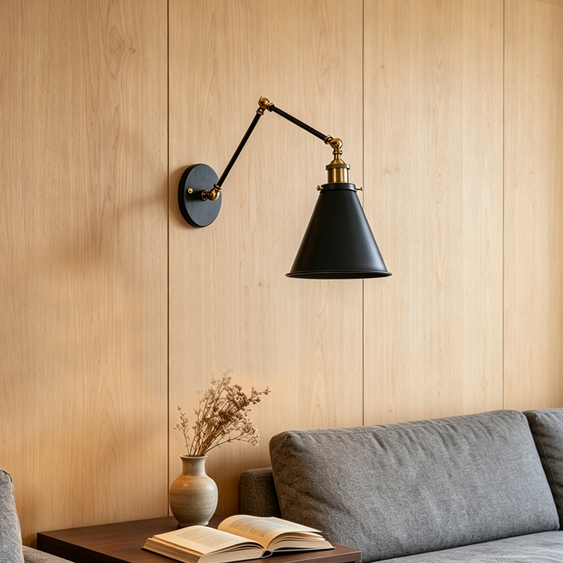 Contemporary Industrial Aluminum Zinc Iron Cone Swing Arm 1-Light Wall Sconce Lamp For Living Room & Bedroom